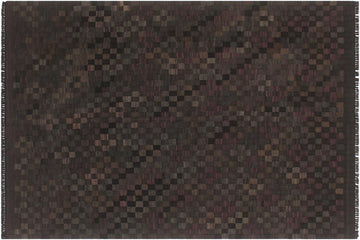 Flat Weave Kilim, Antique, Navaho, Vintage, Handmade, Modern Kilim Black Brown Hand-Woven Rectangle 100% Wool Area Rug 5 x 7